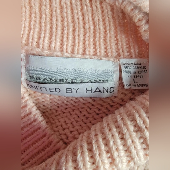 Bramble Lane Knitted by hand pink padded shoulders Ramie sweater Size-L - Picture 8 of 10